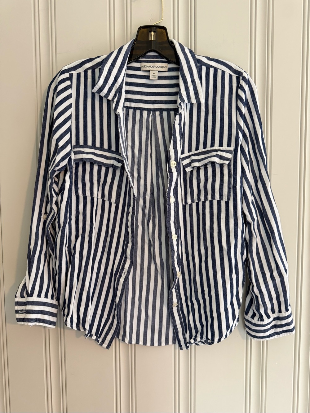 Alexander Jordan Navy & White Vertical Stripe Button-Down Shirt